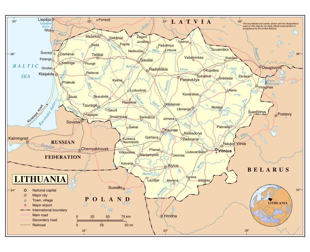 რუკა ლიტვა აეროპორტები
