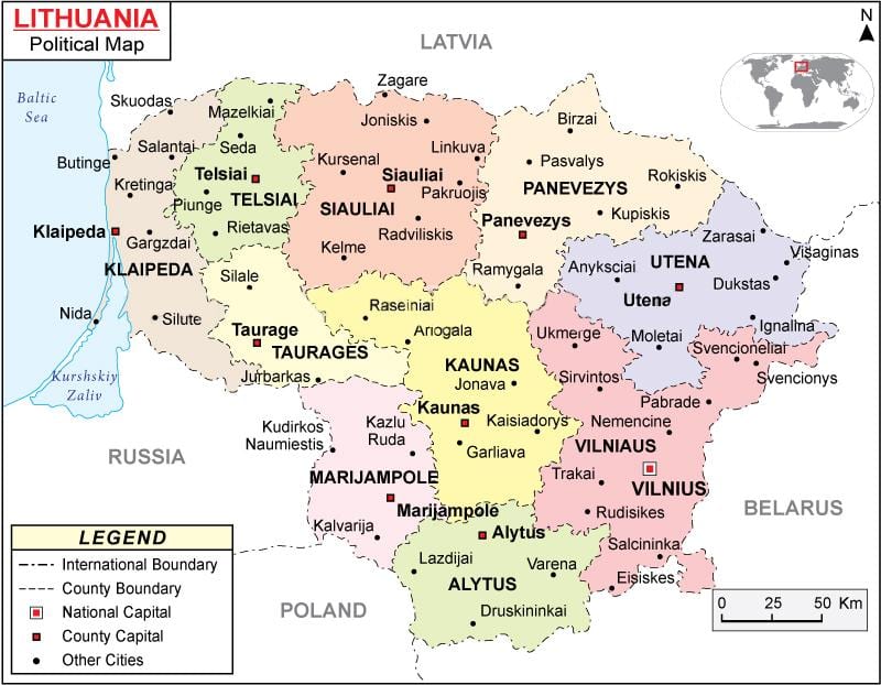 რუკა ლიტვის პოლიტიკური